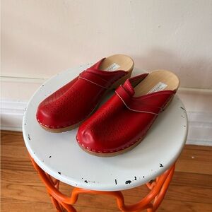 Polish Red Leather Clogs Size 40